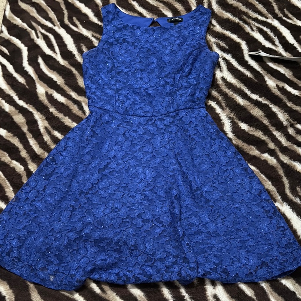 Speechless Blue Halter Fit and Flare Cocktail Dress